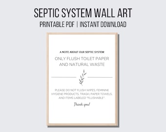 Flush Only Toilet Paper and Natural Waste Printable Sign Modern Elegant Design for Home Business Office Airbnb Sensitive Plumbing Sign