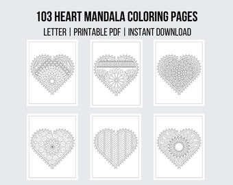103 Heart Mandala Coloring Pages Valentine Coloring Valentine Printable Valentine Activity Kids Coloring Pages Heart Coloring Pages