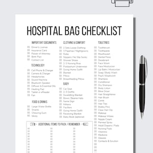 Hospital Bag Checklist Printable Hospital Bag List Instant Download New Baby Hospital Bag For Mom Baby Shower Gift Labor And Delivery List image 5