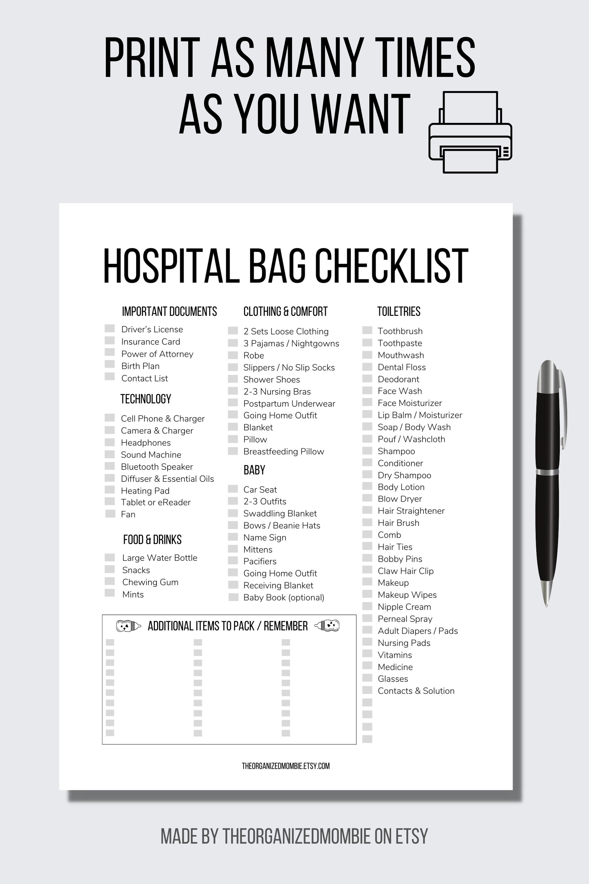 What's In My Hospital Bag + Free Printable Checklist! - Caitylis