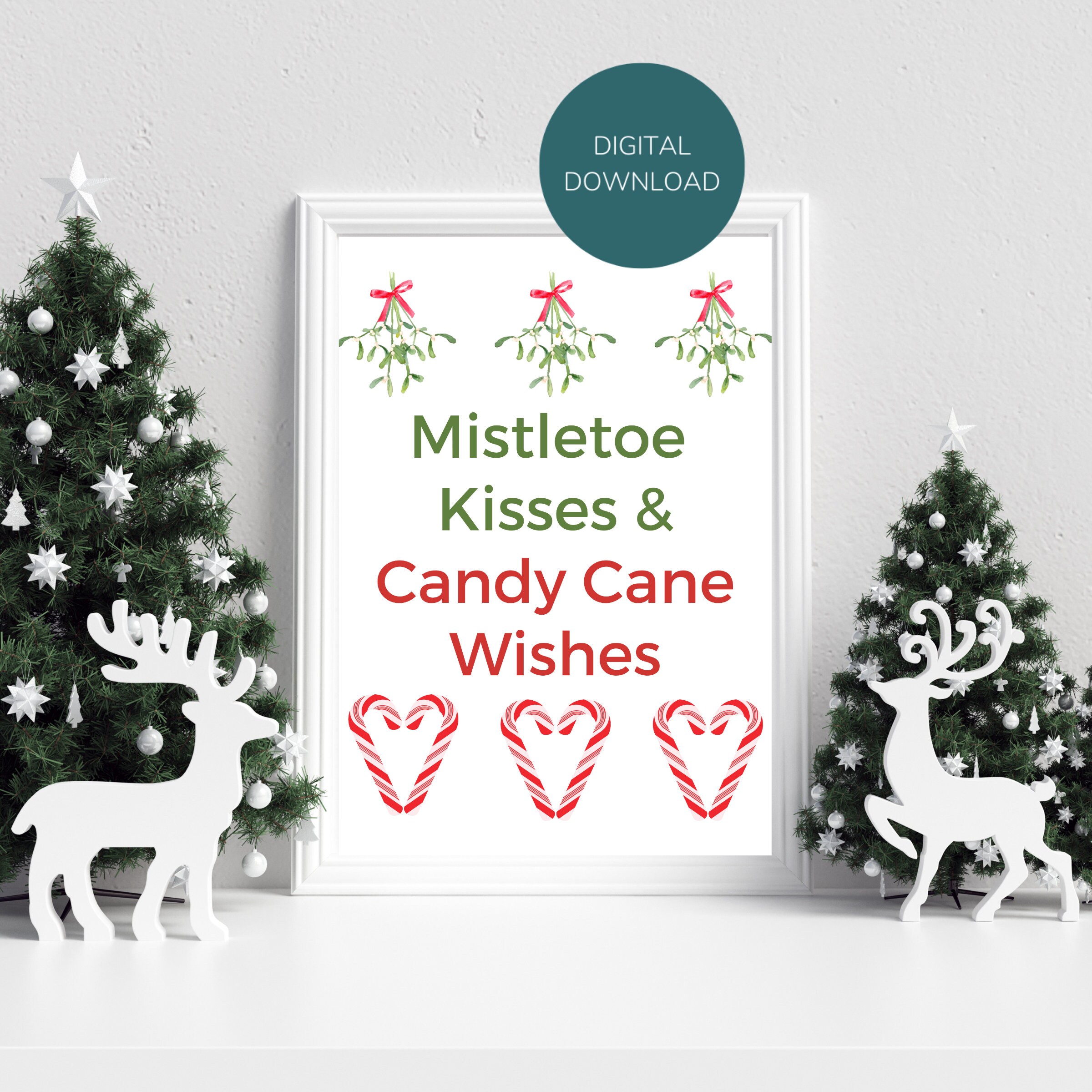Christmas Mistletoe Art Instant Download Mistletoe Signs Heart Candy
