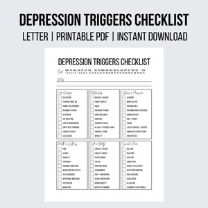 Depression Triggers Checklist Mental Health Self Care Checklist Depression Journal Self Care Planner Depression Worksheet Therapy Worksheets