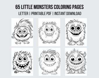 65 Páginas para colorear de pequeños monstruos para niños Libro para colorear imprimible de monstruos imprimibles Descarga instantánea Páginas para colorear de fantasía de monstruos lindos