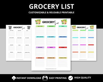 Afdrukbare boodschappenlijst Instant Download Maaltijdvoorbereiding Bewerkbare boodschappenlijst Maaltijdplanner Weekmenu Master boodschappenlijst Afdrukbare boodschappenlijst
