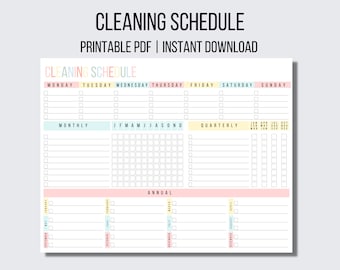 Schoonmaakplanner, schoonmaakchecklist, bewerkbaar schoonmaakschema, wekelijkse huishoudelijke taken, Adhd Clean Home, maandelijks, huishoudelijke planner afdrukbaar