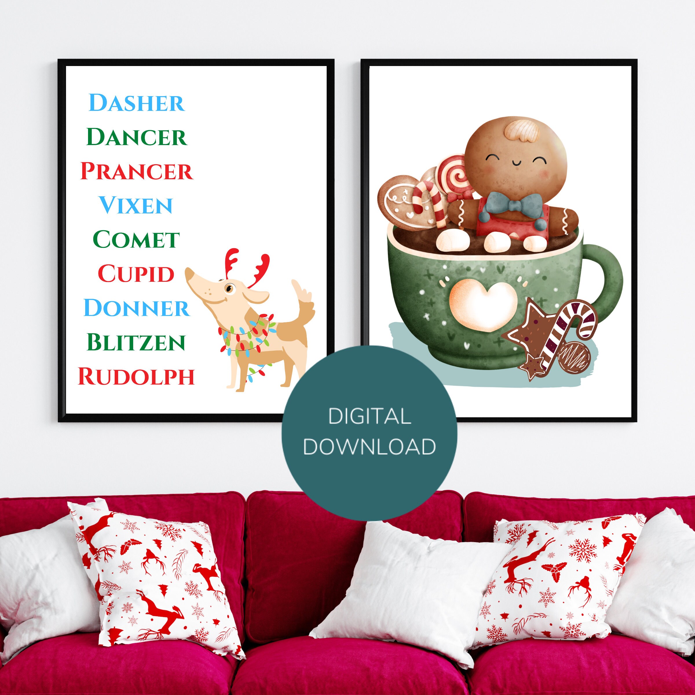 Reindeer Wall Art Instant Download Rudolph the Red Nosed Reindeer