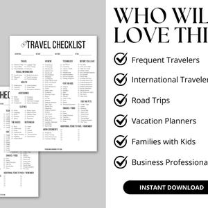 This printable travel checklist is perfect for frequent travelers, international travelers, road trips, vacation planners, families with kids, and business professionals. This travel checklist is a comprehensive packing guide to prevent stress.