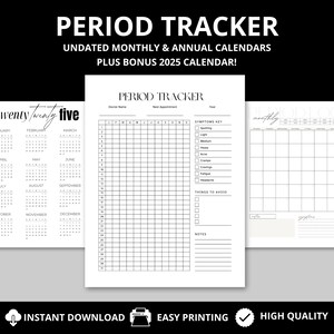 Period Tracker Instant Download Menstrual Tracker Fertility Ovulation Tracker Menstrual Cycle Symptom Tracker Period Planner Journal Women