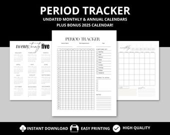 Period Tracker Instant Download Menstrual Tracker Fertility Ovulation Tracker Menstrual Cycle Symptom Tracker Period Planner Journal Women