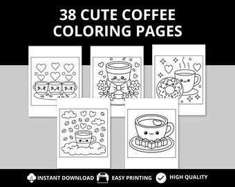 38 Cute Coffee Coloring Pages Instant Download Coffee Coloring Book Coffee Lover Gift Easy Coloring Pages Adult Coloring Coffee Cup Coloring