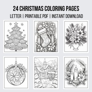 24 Christmas Grayscale Coloring Adult Coloring Page Fantasy Coloring Christmas Coloring Grayscale Christmas Coloring Gift Instant Download