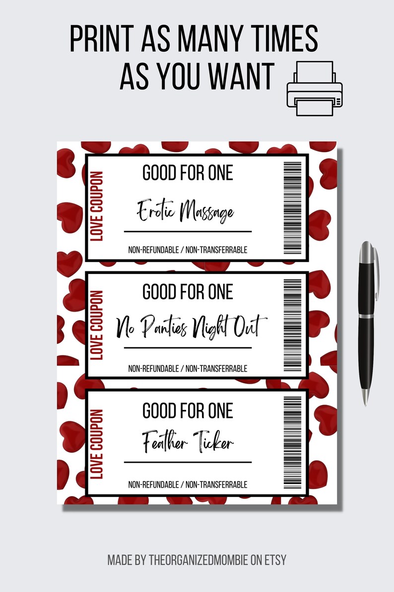 Printable Naughty Coupon Book for Valentines Day Anniversary Gift for