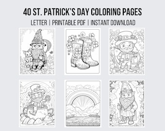 40 St. Patrick&#39;s Day Coloring Pages Leprechaun Coloring Shamrock Coloring Gnome Coloring Page Grayscale Coloring Instant Download