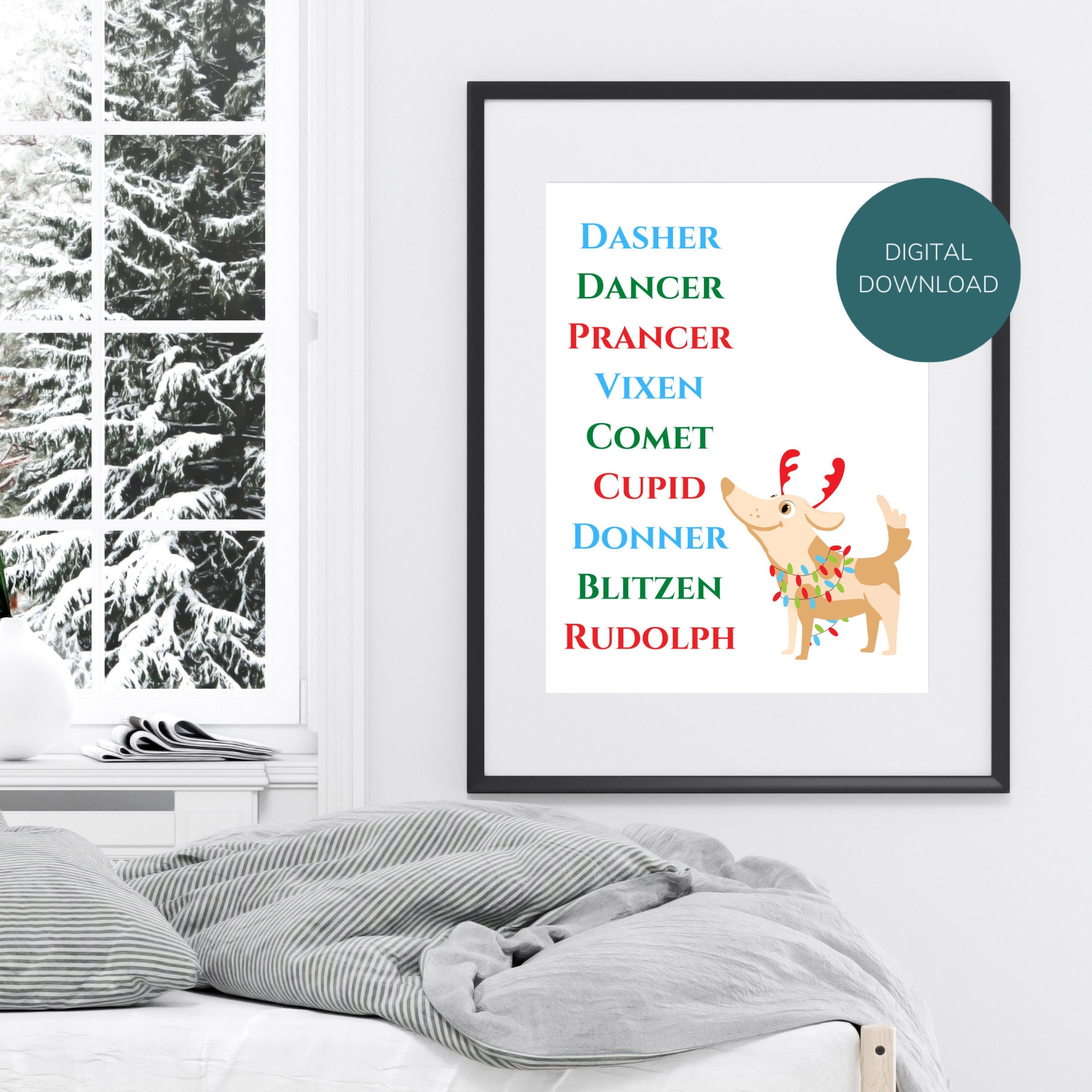Reindeer Wall Art Instant Download Rudolph the Red Nosed Reindeer
