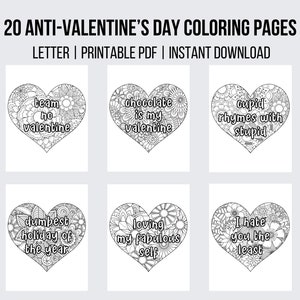 20 páginas para colorear anti-San Valentín Libro para colorear para adultos Palabras malsonantes Humor para adultos Páginas para colorear para adultos Palabras malsonantes