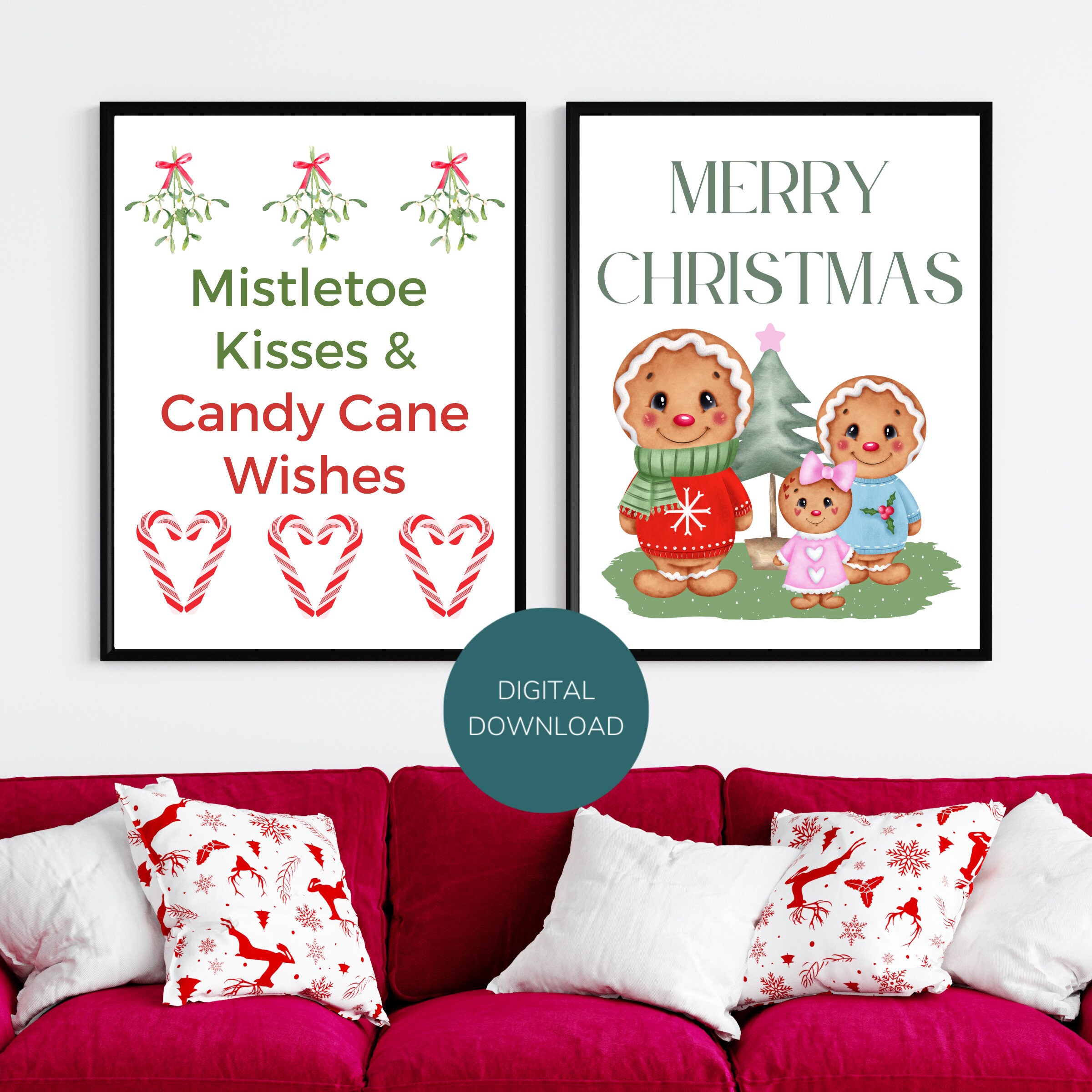 Christmas Mistletoe Art Instant Download Mistletoe Signs Heart Candy