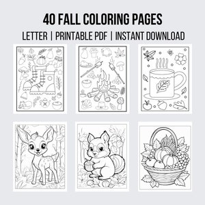 40 Fall Coloring Pages Autumn Coloring Pages Pumpkin Coloring Stress Relief Instant Download Printable Adult Coloring Kids Coloring Pages