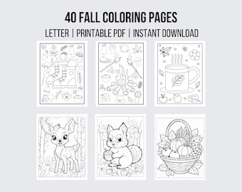 40 herfstkleurplaten Herfstkleurplaten pompoenkleuring Stress Relief Instant Download afdrukbare kleurplaten voor volwassenen Kleurplaten voor kinderen