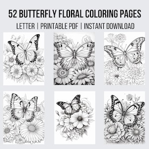 52 Butterfly Coloring Pictures For Kids Instant Download Floral Coloring Pages Butterfly Coloring Adult Coloring Pages Fantasy Coloring