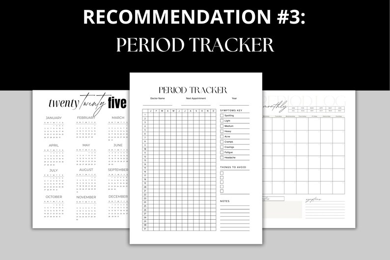 A printable period tracker designed to monitor menstrual cycles with a clean, easy-to-use layout. Includes monthly and yearly tracking sections for symptoms, flow, moods, and self-care notes. Ideal for personal wellness and health management.