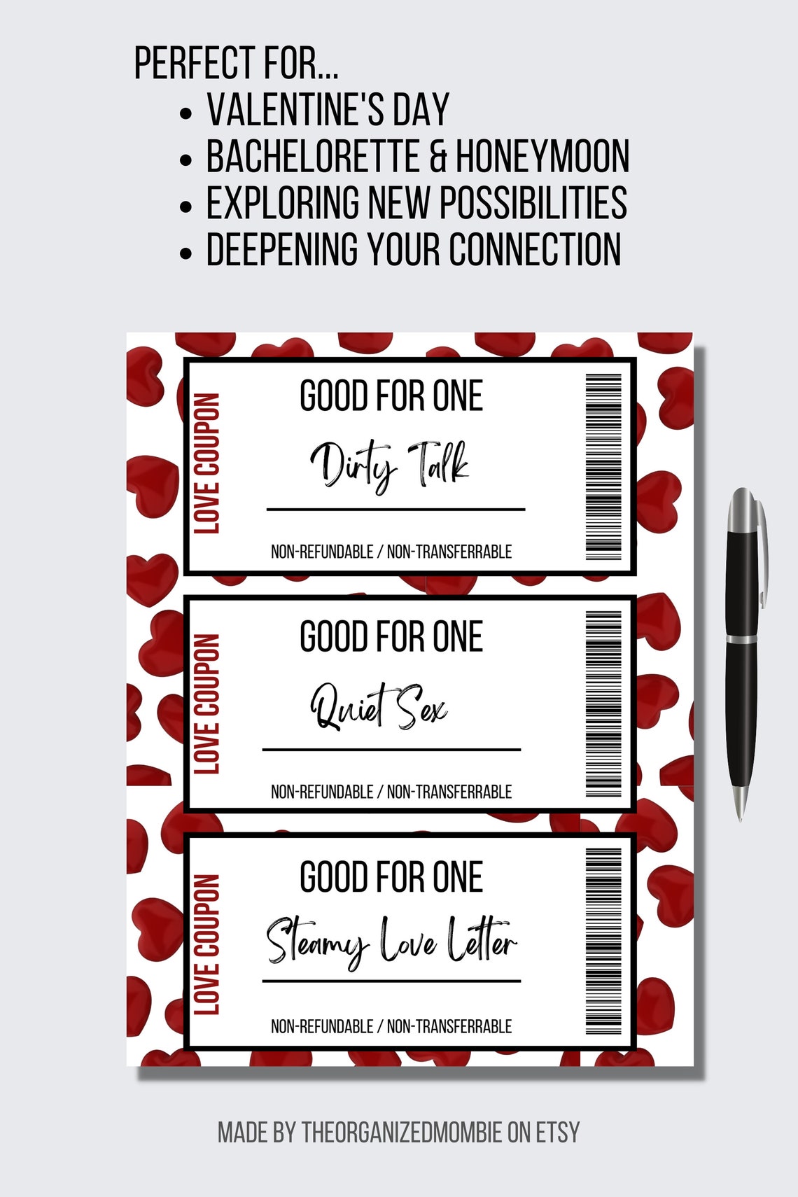 Printable Naughty Coupon Book for Valentines Day Anniversary Gift for Husband Wife Girlfriend ...