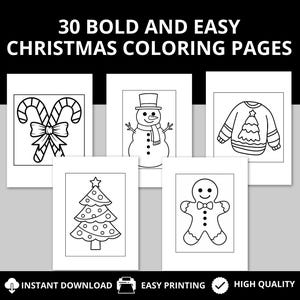 30 Bold and Easy Christmas Coloring Pages Instant Download Holiday Coloring Book for Kids Adults Cozy Christmas Coloring Winter Coloring