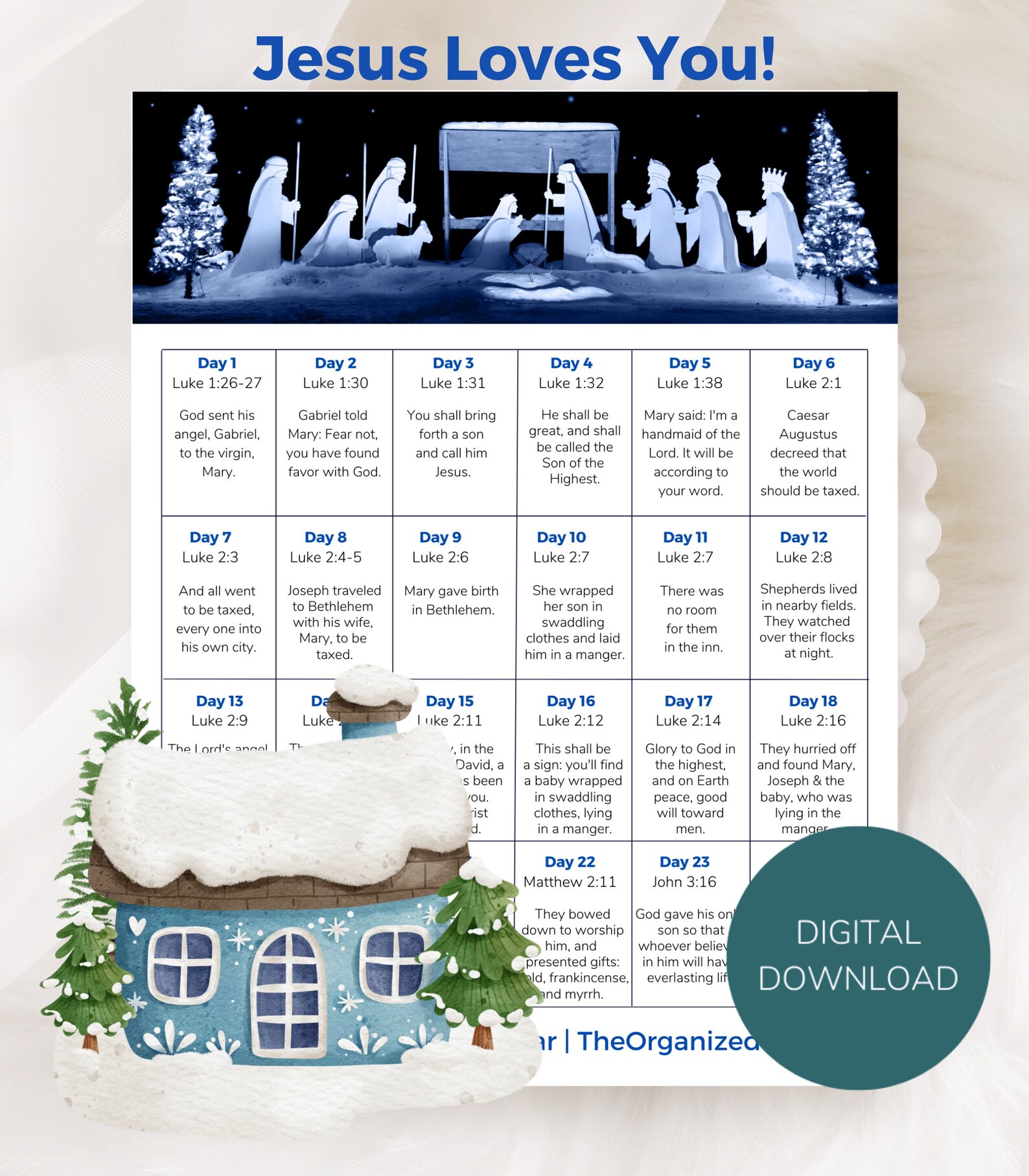 Advent Calendar Nativity Story Printable Instant Download Jesus is King
