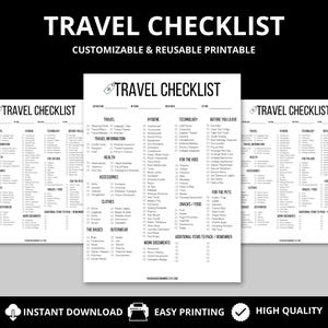 Printable Travel Checklist Trip Packing List for Vacation Family Packing Business Travel Planner Ultimate Packing Guide Instant Download