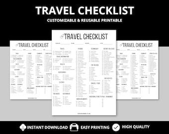 Printable Travel Checklist Trip Packing List for Vacation Family Packing Business Travel Planner Ultimate Packing Guide Instant Download