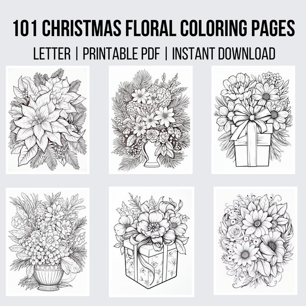 101 Christmas Floral Coloring Pages Adult Coloring Pages Christmas Coloring Floral Color Page Grayscale Coloring Christmas Bouquets