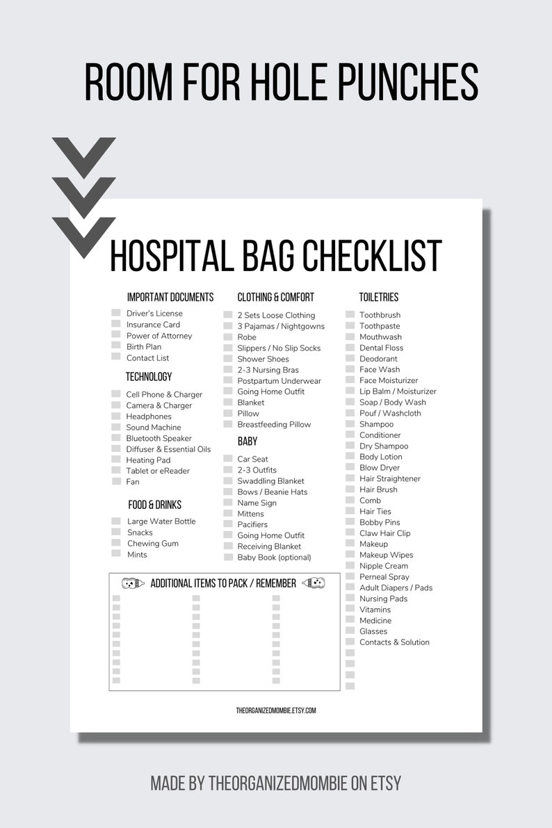 Hospital Bag Checklist Printable Hospital Bag List Instant Download New Baby Hospital Bag For Mom Baby Shower Gift Labor And Delivery List image 4