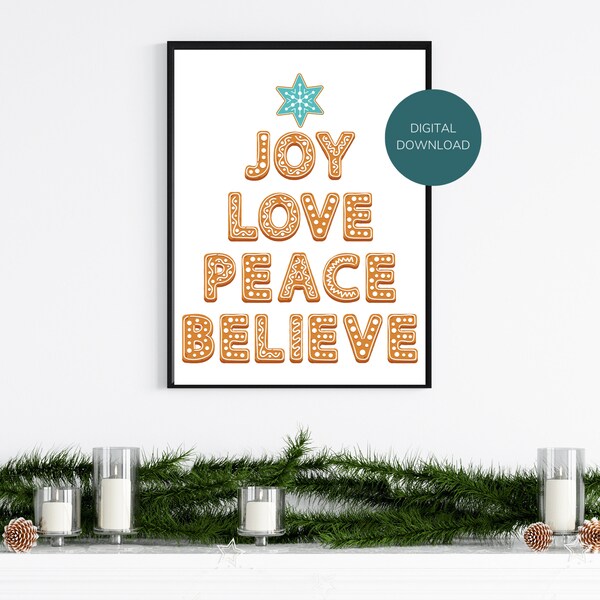 Christmas Cookie Wall Art Instant Download Choose Joy Love Peace Believe Christmas Christmas Joy Christmas Decoration Coworker Gift Bulk