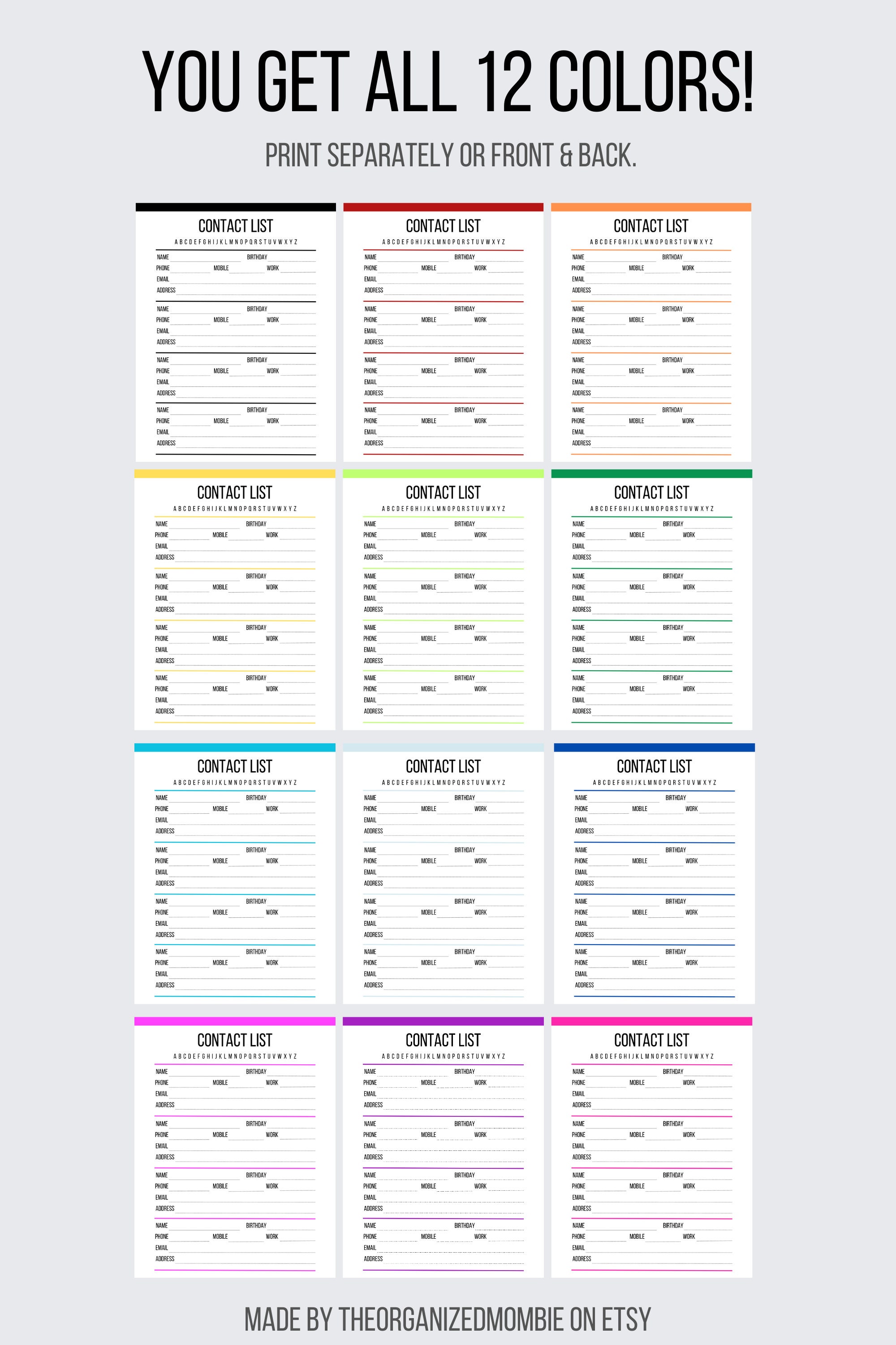 Printable Contact List Address Book PDF Phone Book Client Contact ...