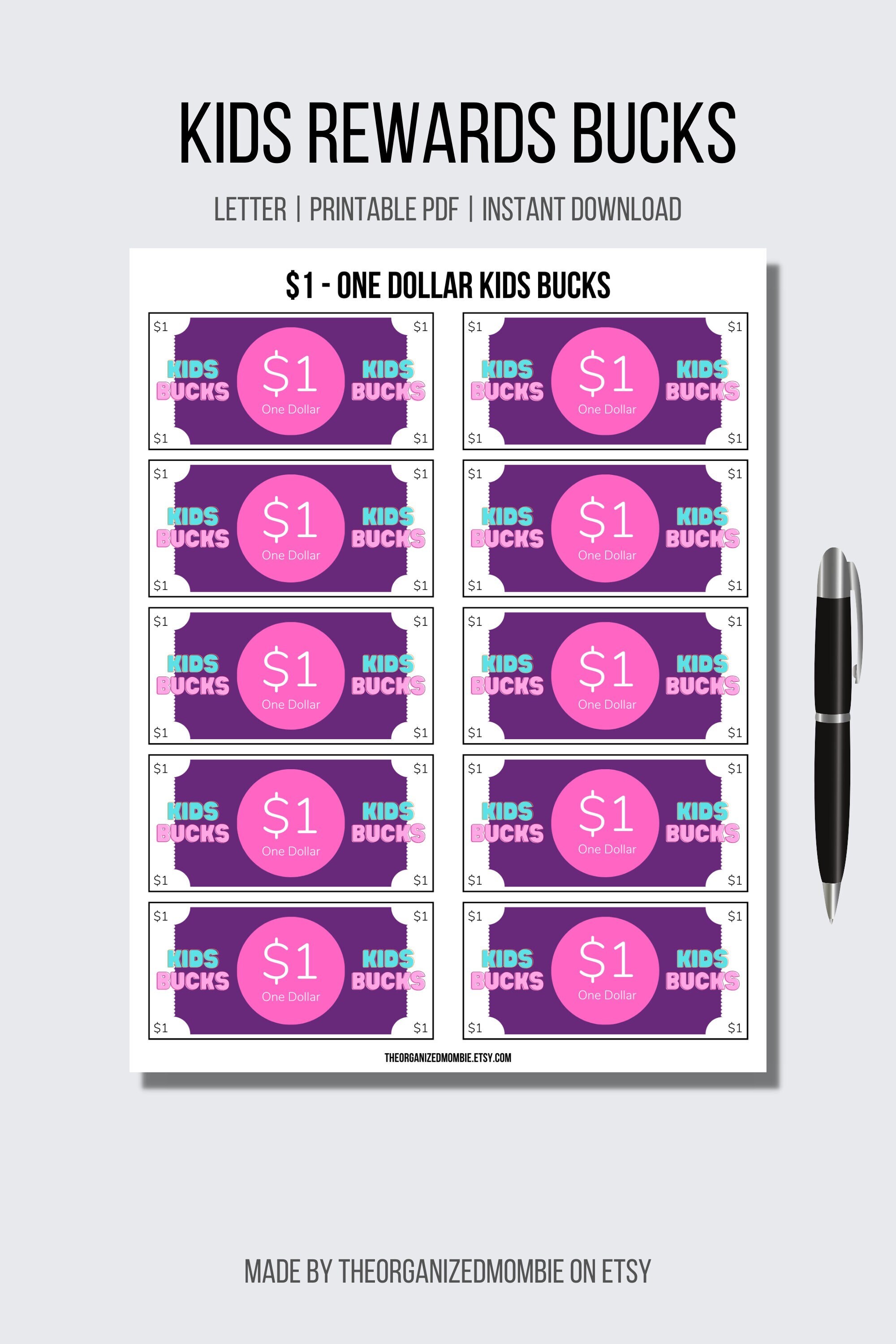 Behavior Bucks Printable Mom Bucks Kids Reward System Prints Kids ...