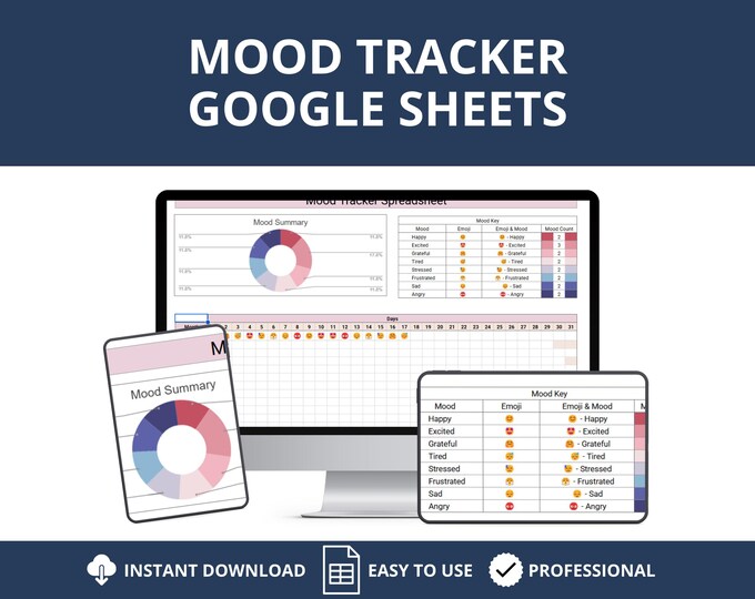 Digital Mood Tracker Spreadsheet, Google Sheets Template, Mood Journal ...