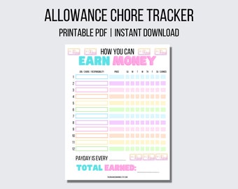 How to Earn Money Chart for Kids Allowance Tracker EDITABLE Allowance ...