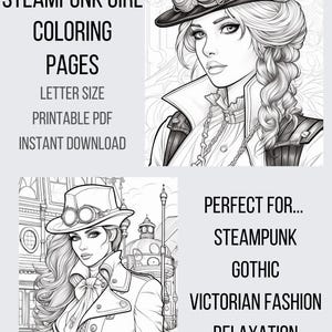 55 Steampunk Coloring Pages Instant Download Grayscale Coloring Adult Coloring Book Stress Relief Fantasy Coloring Victorian Fashion Color