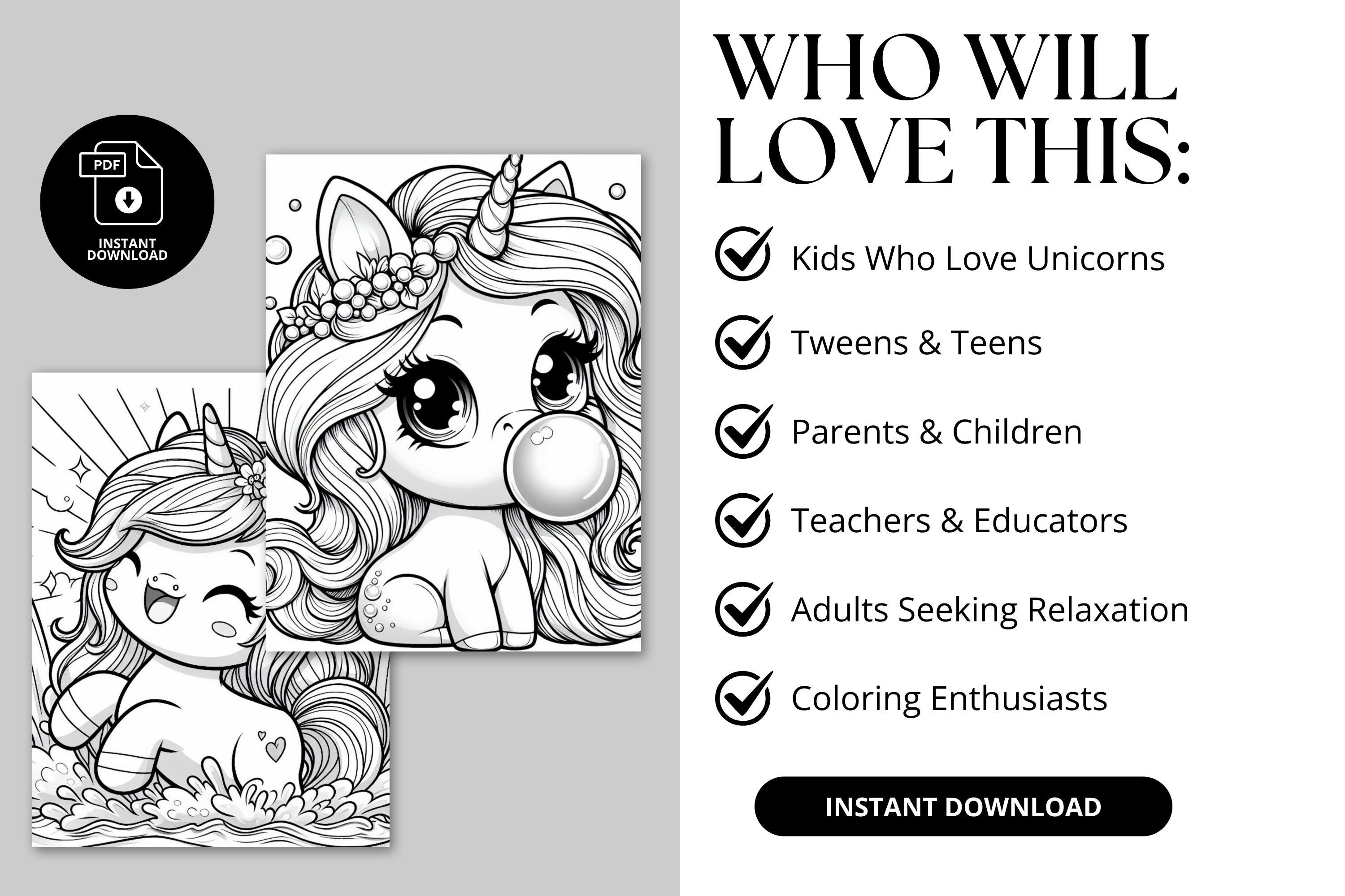 45 Girly Unicorn Coloring Pages for Kids Instant Download Unicorn ...