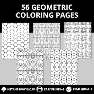 56 Geometric Coloring Pages Instant Download Mindful Coloring Relaxing Coloring Easy Pattern Coloring Teens Bold and Simple Coloring Kids