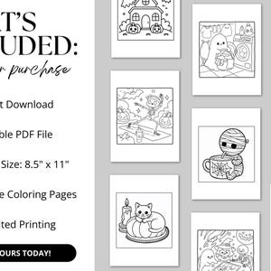 This set of 38 Spooky Cute Halloween Coloring Pages is a printable collection designed for kids and adults who love festive seasonal fun. The coloring pages feature charming Halloween illustrations, including smiling ghosts, playful skeletons, cute black cats, cozy pumpkins, and other spooky-yet-cute designs. Each page is created with bold, easy-to-color outlines, making it perfect for younger children as well as adults who enjoy relaxing, stress-free coloring activities.