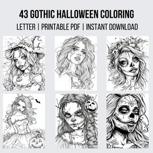 43 Gothic Witch Face Coloring Pages Printable Horror Grayscale Coloring Book Spooky Beauties Halloween Coloring Pages for Adult Witches