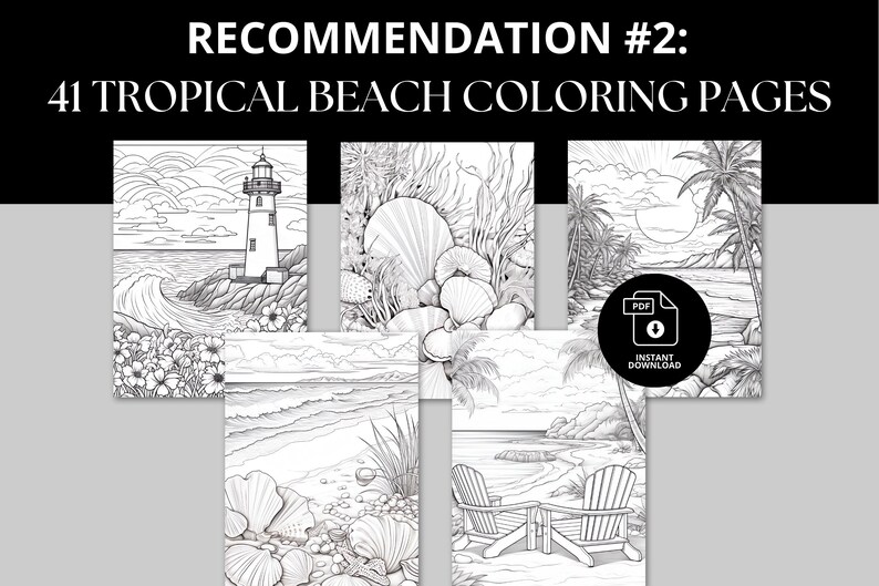 41 Tropical Beach Coloring Pages. Instant Download.
