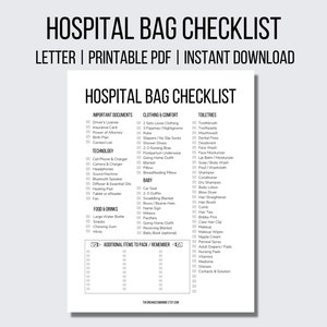 Hospital Bag Checklist Printable Hospital Bag List Instant Download New Baby Hospital Bag For Mom Baby Shower Gift Labor And Delivery List image 1