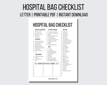 Hospital Bag Checklist Printable Hospital Bag List Instant Download New Baby Hospital Bag For Mom Baby Shower Gift Labor And Delivery List