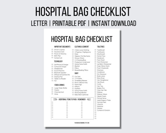 Printable Hospital Bag Checklist