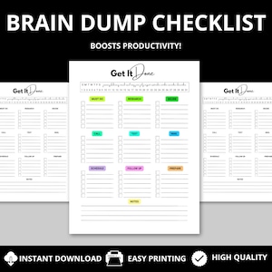 Printable Brain Dump Template Instant Download ADHD Brain Dump Productivity Planner Thought Organizer Work Day Planner ADHD To Do List PDF