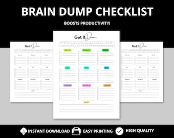 Printable Brain Dump Template Instant Download ADHD Brain Dump Productivity Planner Thought Organizer Work Day Planner ADHD To Do List PDF
