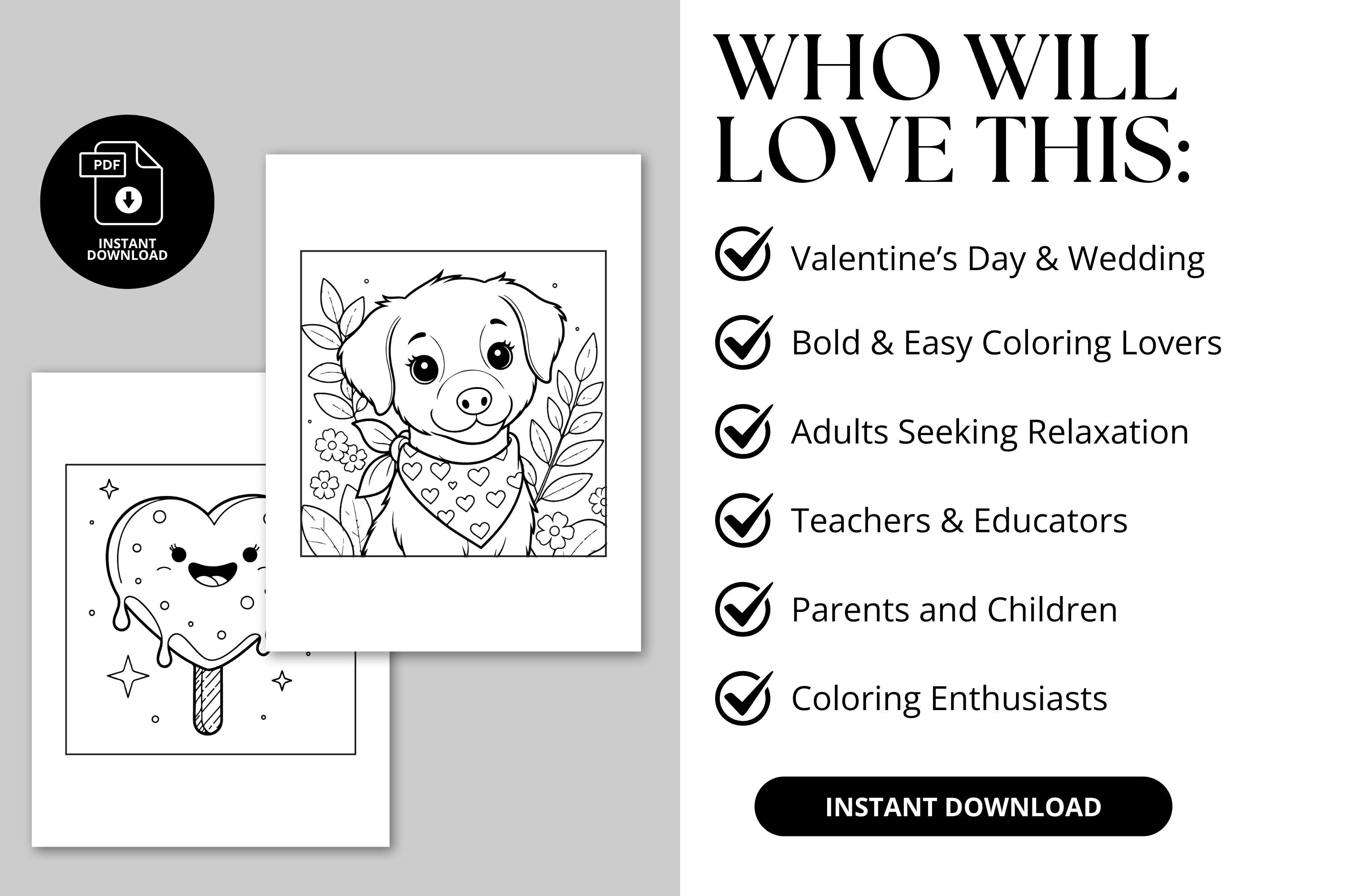 58 Heart Coloring Pages Instant Download Valentines Day Coloring Book ...
