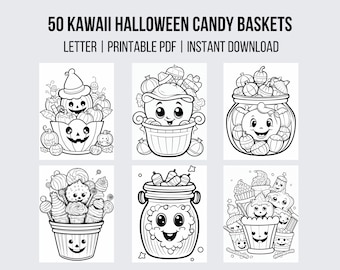 50 Kawaii Halloween Candy Coloring Book Instant Download Kawaii Coloring Page Kids Coloring Pages Printable Coloring Cute Kawaii Food