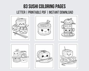 83 Sushi Coloring Pages Instant Download Kawaii Food Coloring Pages Cute Kawaii Sushi Printable Food Coloring Sushi Birthday Kids Coloring